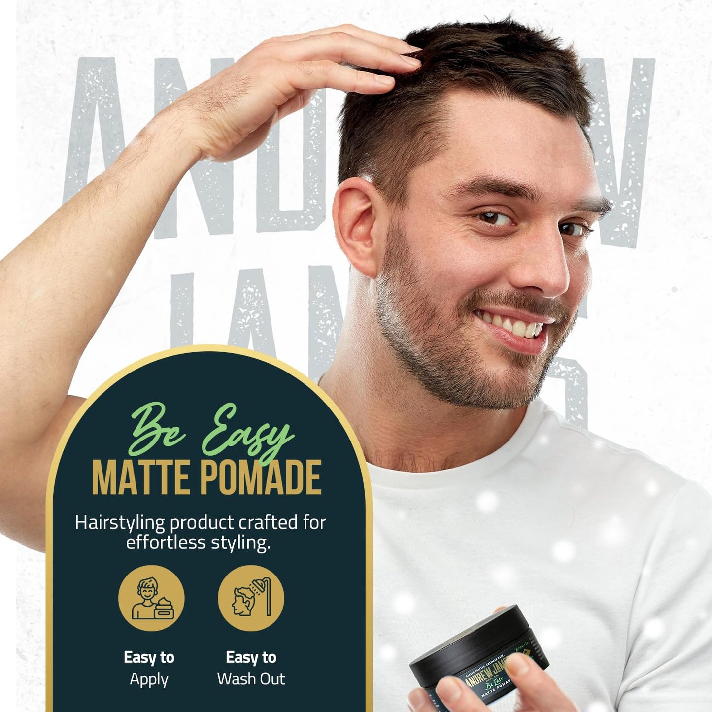 ANDREW JAMES Matte Pomade 3-Pack | Be Easy | 2.75 Ounce Each| Strong Hold | Matte Finish | Natural Look | Provides A Fuller Look | Easy To Wash Out |