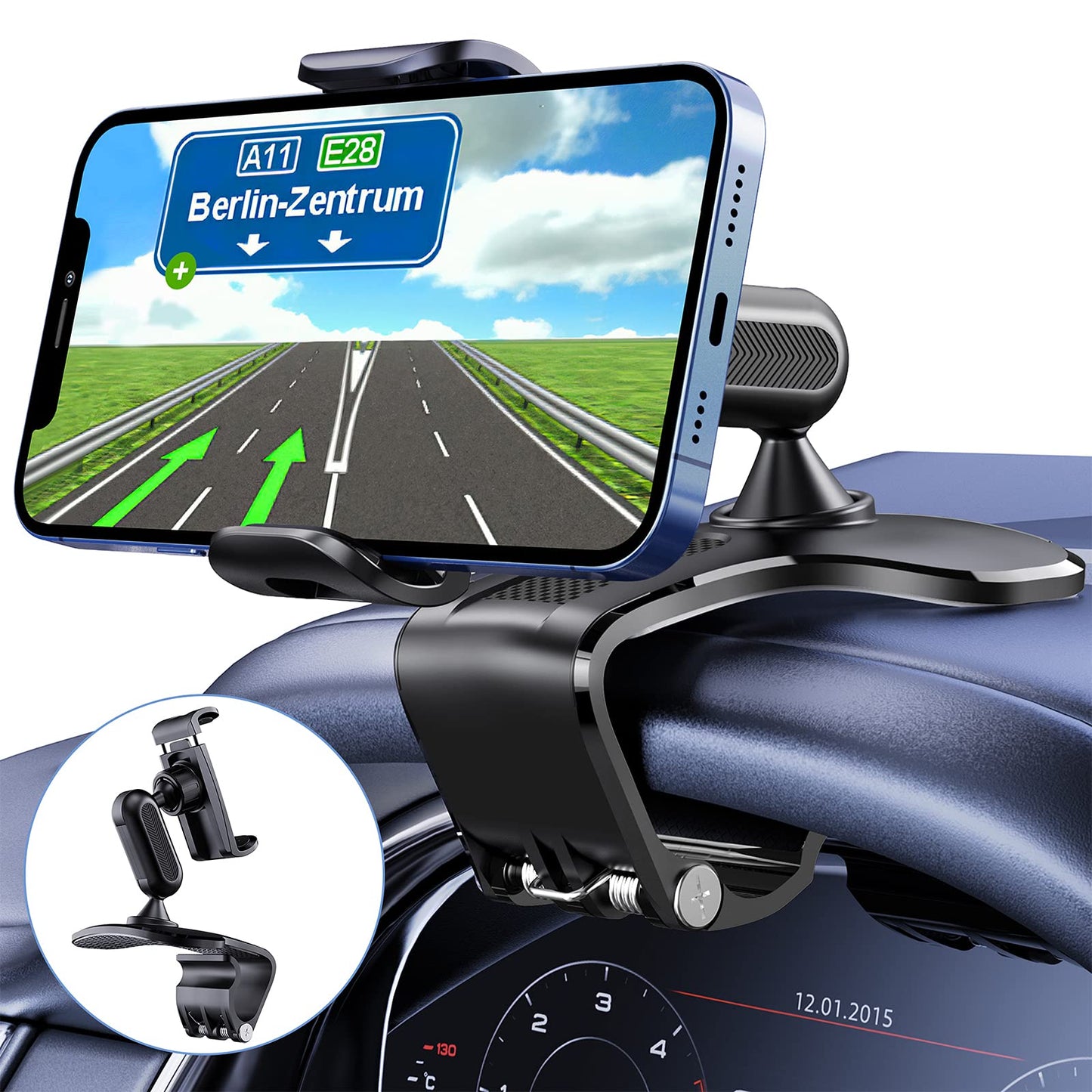 BANDICAL 360 Degree Rotation Dashboard Cell Phone Holder for Car Clip Mount Stand Suitable for 4 to 7 inch Smartphones (Black)