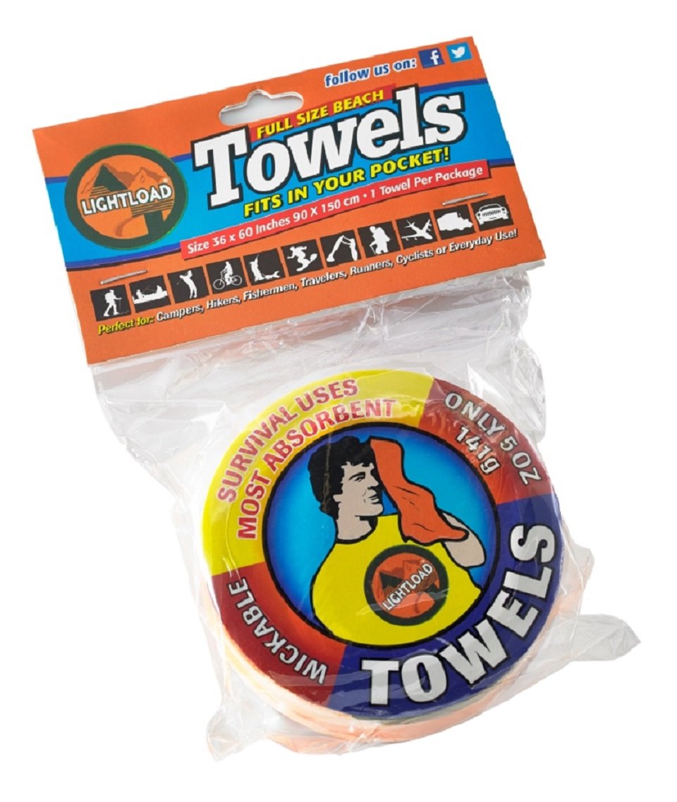 Lightload Beach Towels Compressed for Easy Travel and Storage Fast Dry Super Absorbent Multiuse 12 Pack 36x60in. 4.5 oz.