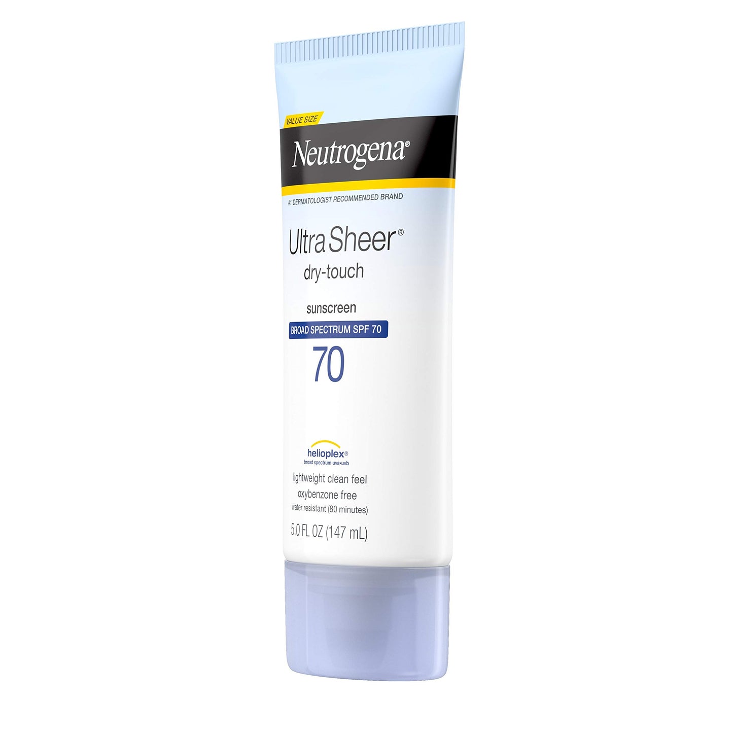 Neutrogena Ultra Sheer Dry-Touch Sunscreen Lotion, Broad Spectrum SPF 70 UVA/UVB Protection, Oxybenzone-Free, Light, Water Resistant, Non-Comedogenic