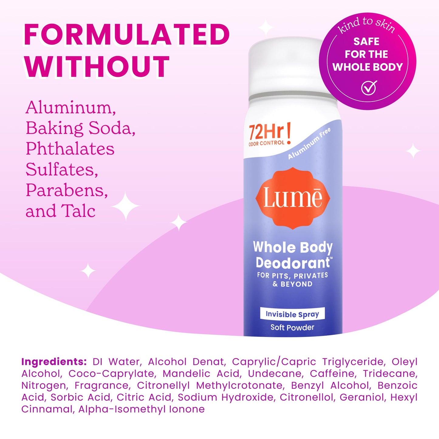 Lume Invisible Spray Deodorant For Women Two Pack - Full Size & Mini Whole Body Deodorant Spray - 72 Hr Odor Control - Aluminum & Baking Soda Free - 2 Beauty and Personal Care Lume