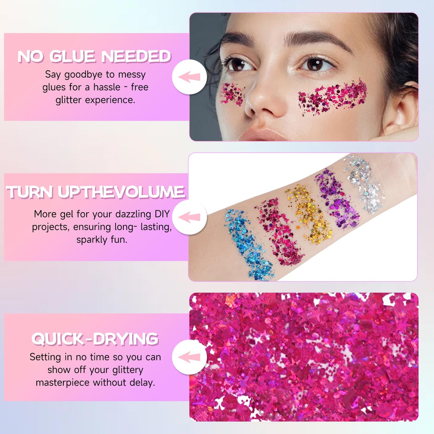 Pink Hair Glitter Gel,Hot Pink face Body Glitter,Singer Concert Outfits Easter Basket Stuffers Hair Glitter for Women and Kids, Music Festival Rave