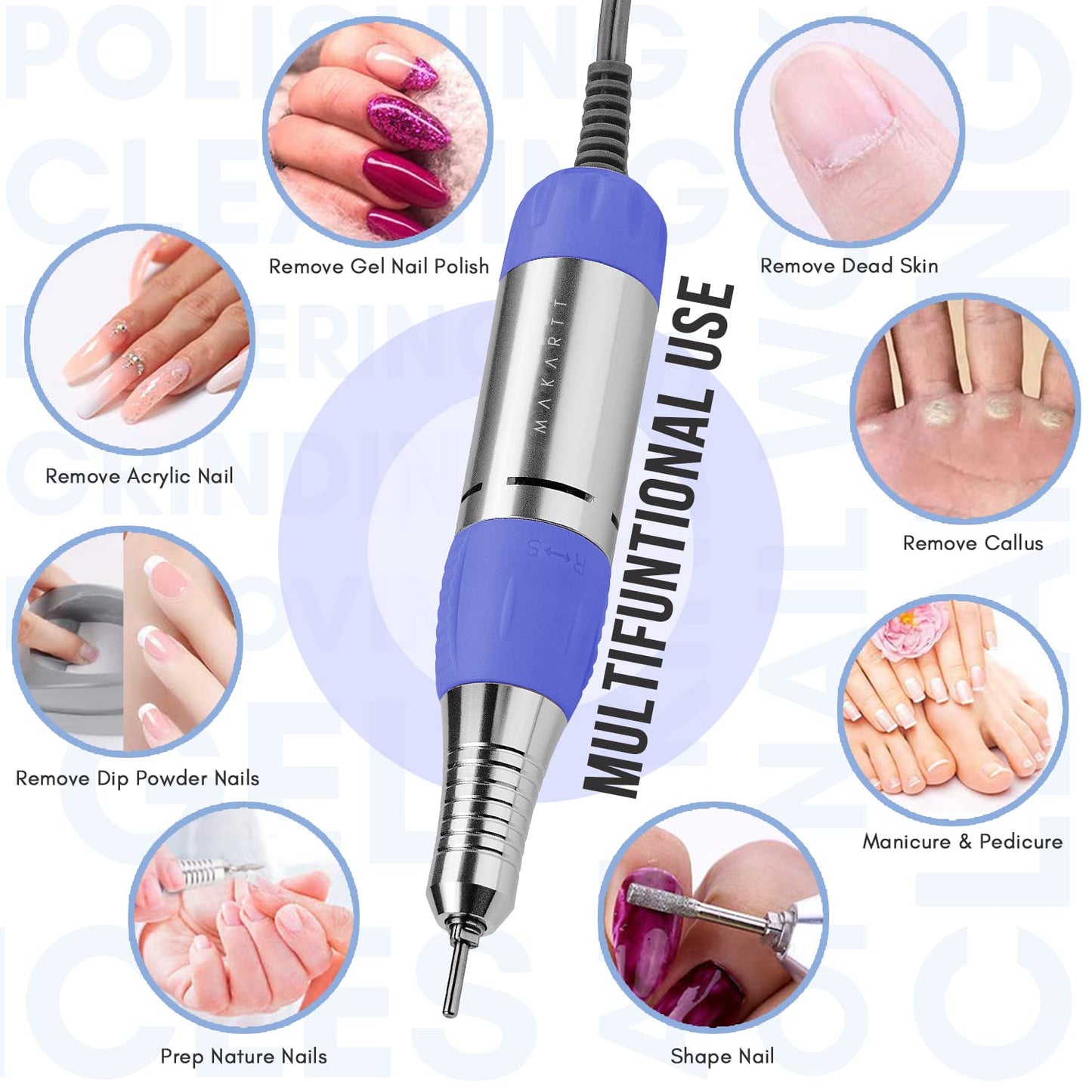 Makartt Nail Drill Electric Nail File JD700 Nail Drills for Acrylic Nails Professional 30000RPM Manicure Tools Nail Stuff Acrylic Nail Drill for Nail