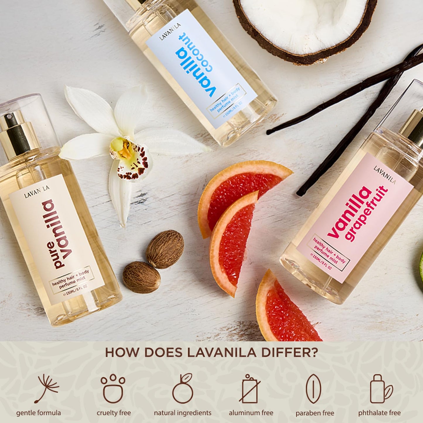 Lavanila Vanilla Grapefruit Healthy Hair + Body Perfume Mist, 5 Fl Oz - Bright & Uplifting Fragrance Spray Formulated with Jojoba Oil, Madagascar