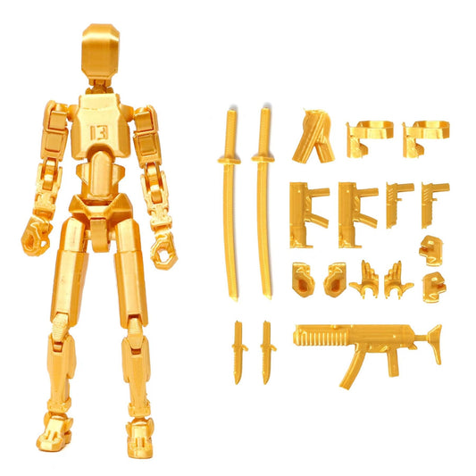 FoxVilla T13 Action Figure – Golden Titan 13 3D Printed Collectible, Assembled Dummy 13 Lucky Robot Figure for Collectors (Golden13)