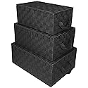 Sorbus Set of 3 Hand-Woven Storage Baskets with Lids - Mesh Design Organizers for Closet, Shelves, and Home Storage (Black)