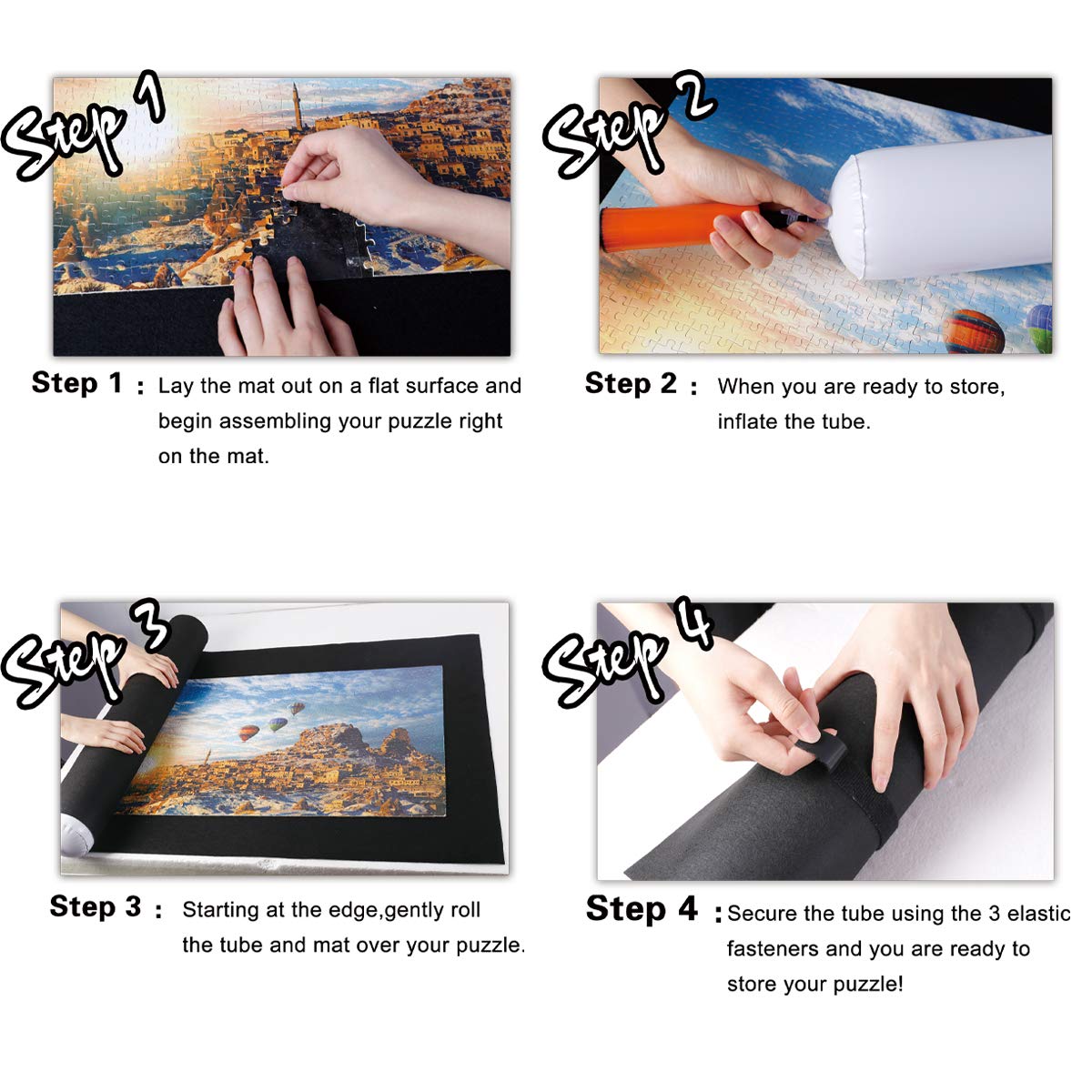 Jigsaw Puzzle Mat Roll Up – Felt Saver for 500/1500/2000 Piece Puzzles, Storage & Transport with Inflatable Tube, Cover & Organizer