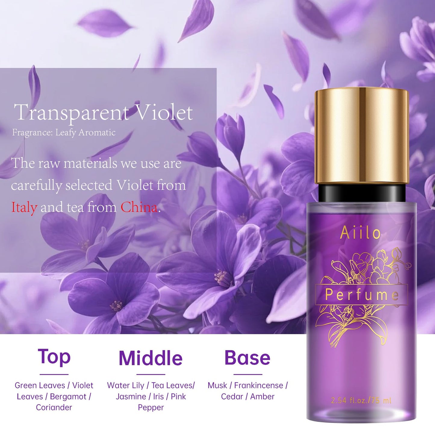 Aiilo Hair Perfume, Natural Fragrant Hair Perfume for Women, 8 Hours Longevity, Suitable for Hair, Body & Clothes - 75ml/2.54 fl oz (Transparent