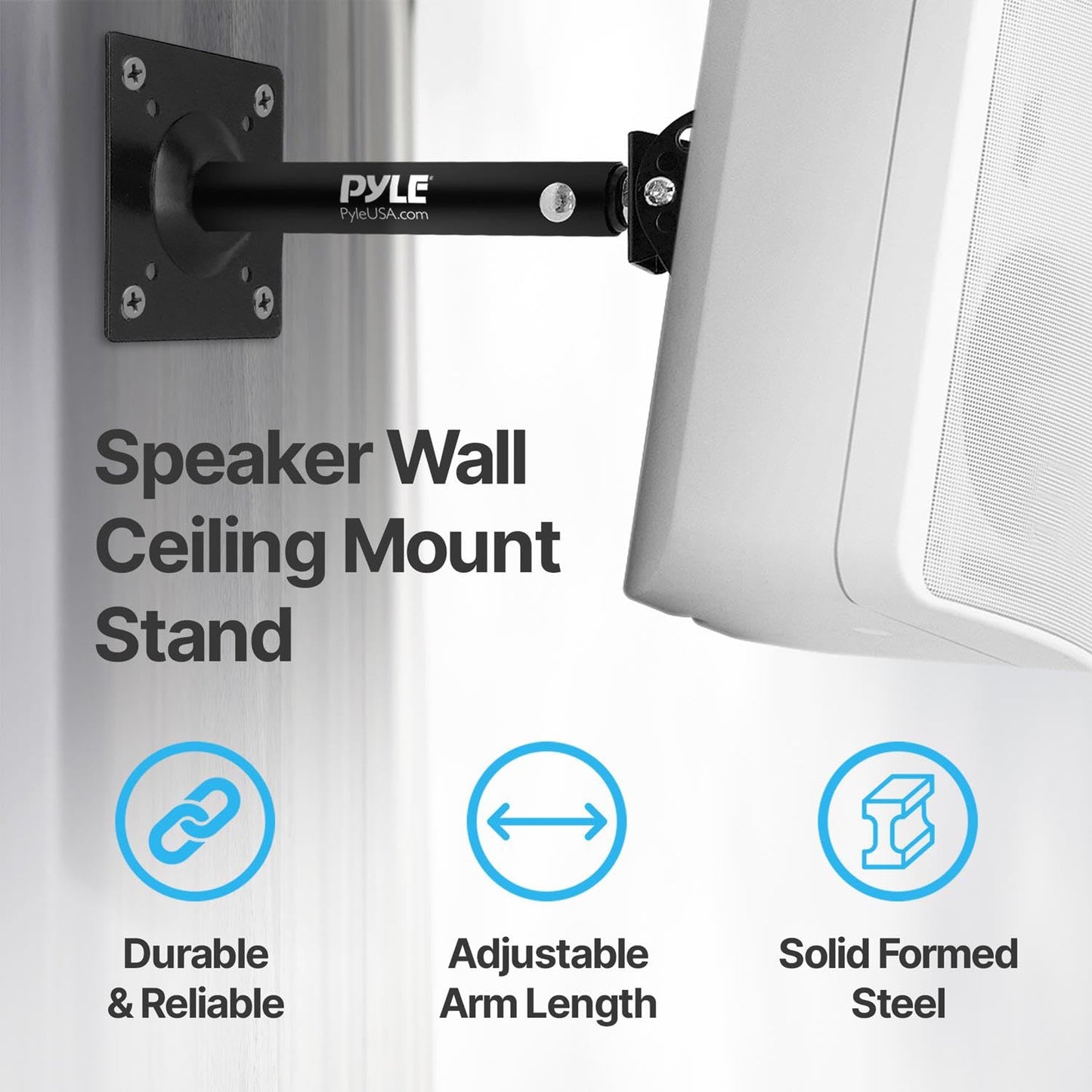 Pyle Universal Speaker Mounting Bracket - Ceiling & Wall Speaker Mount with Adjustable Swivel Tilt, 13.4" Retractable Telescopic Arm, 75 lbs Max Load…