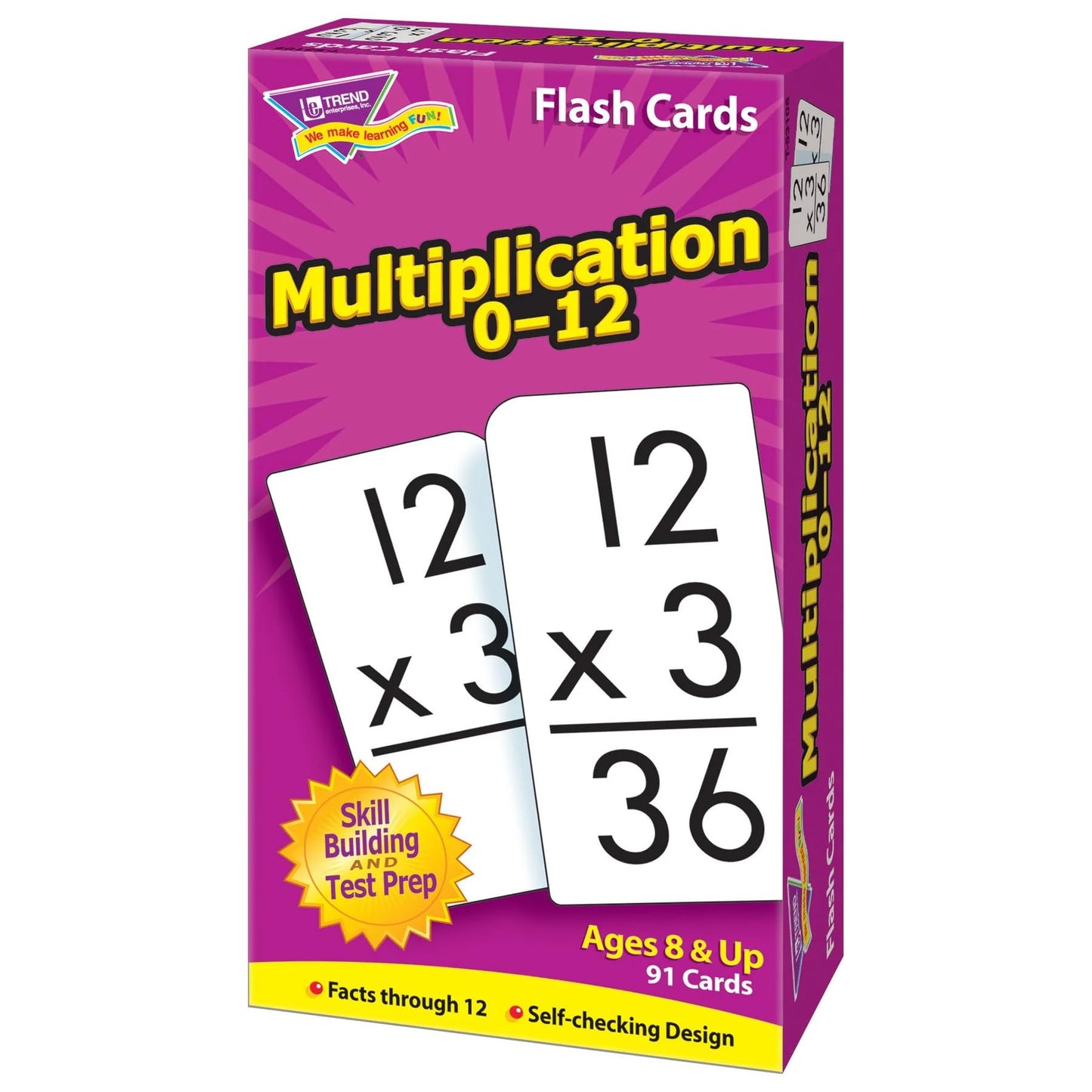 TREND Multiplication Flash Cards 0–12 | 91 Self-Checking Cards for Math Skill Building & Test Prep | Fun Learning Tool for Kids Ages 8+