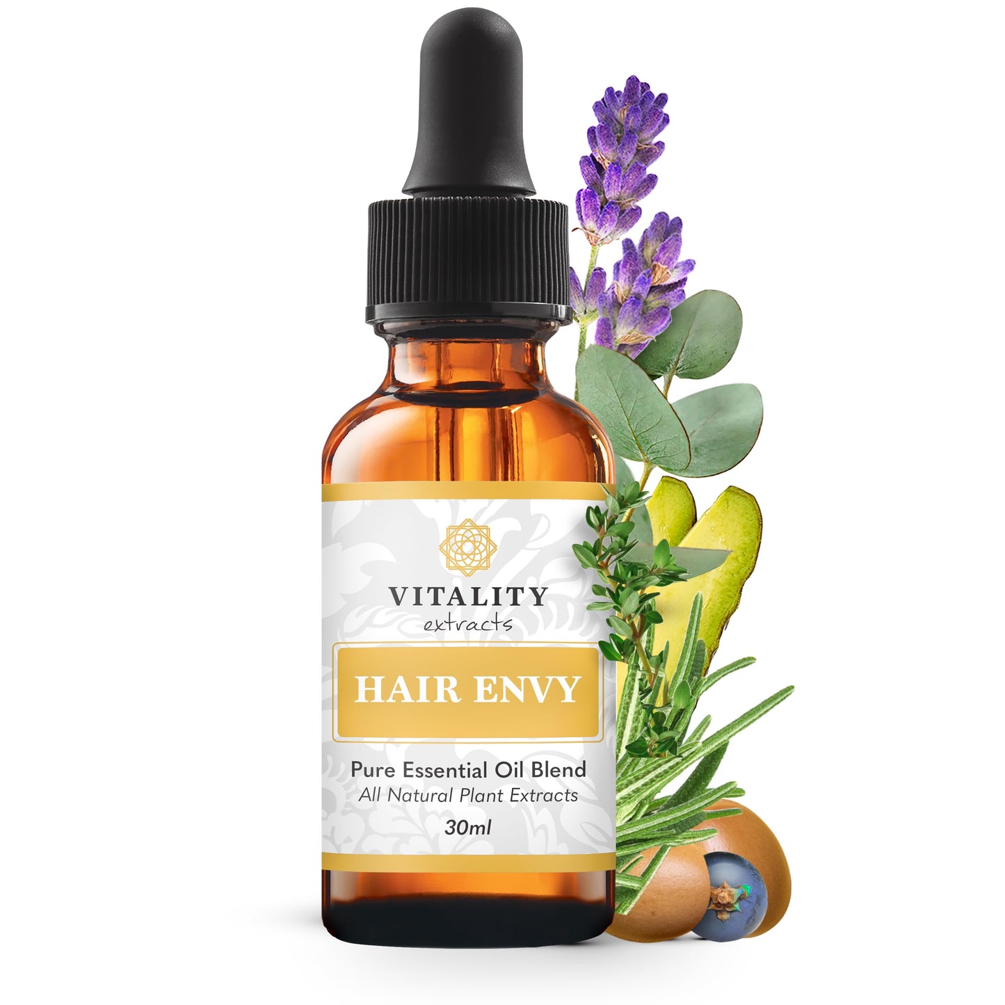 Vitality Extracts Hair Envy - Natural Hair Growth Serum - 100% Pure Essential Oils, 15 Plant Extracts, No Synthetics, No Parabens - Strengthen Hair