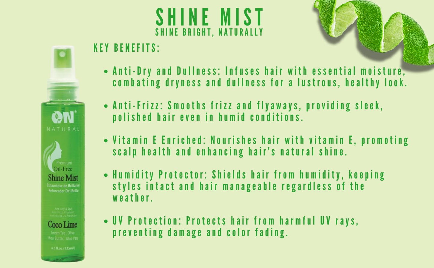 On Organic Natural Premium Oil-Free Weave & Wig Shine Mist Coco Lime 4.5 oz