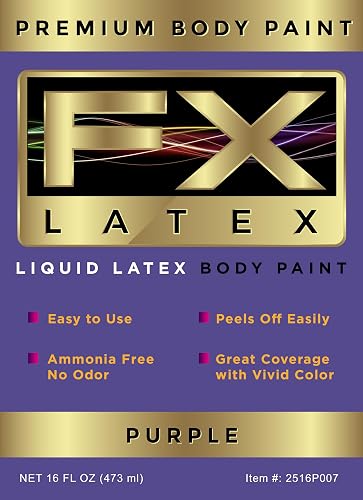 Liquid Latex - Face and Body Paint, Ammonia Free, Easy On and Off, Cosplay Makeup, Create Professional Monster, Zombie Arts 16 Oz (Purple)