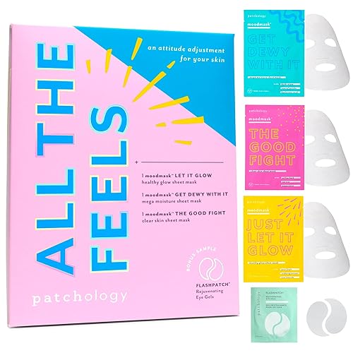 Patchology "All the Feels Sheet Masks - Hydrating Face Masks for dry skin and blotchy redness. Facial Sheet Mask Skincare Treatment to reduce