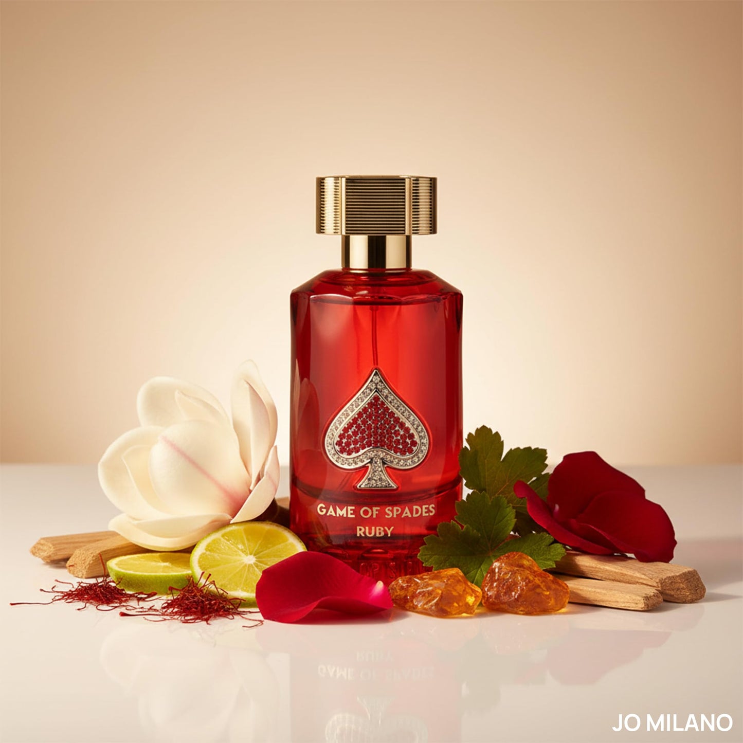 Jo Milano Game of Spades Ruby Parfum Spray | 3.4 oz (100ml) | Fruity, Amber, Sweet, Musky, Rose, Saffron Scent | Long Lasting Fragrance for Men