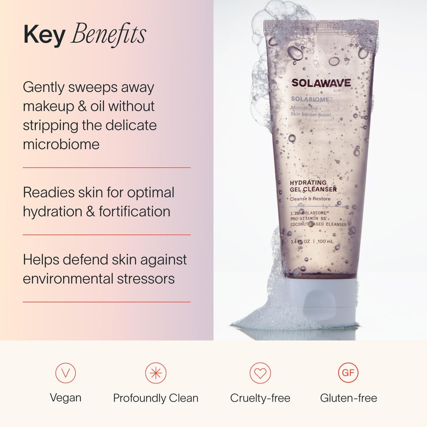 Solawave Probiotic Gel Facial Cleanser with Prebiotics and Pro Vitamin B5, Hydrating and Soothing Formula to Remove Makeup and Reduce Blemishes