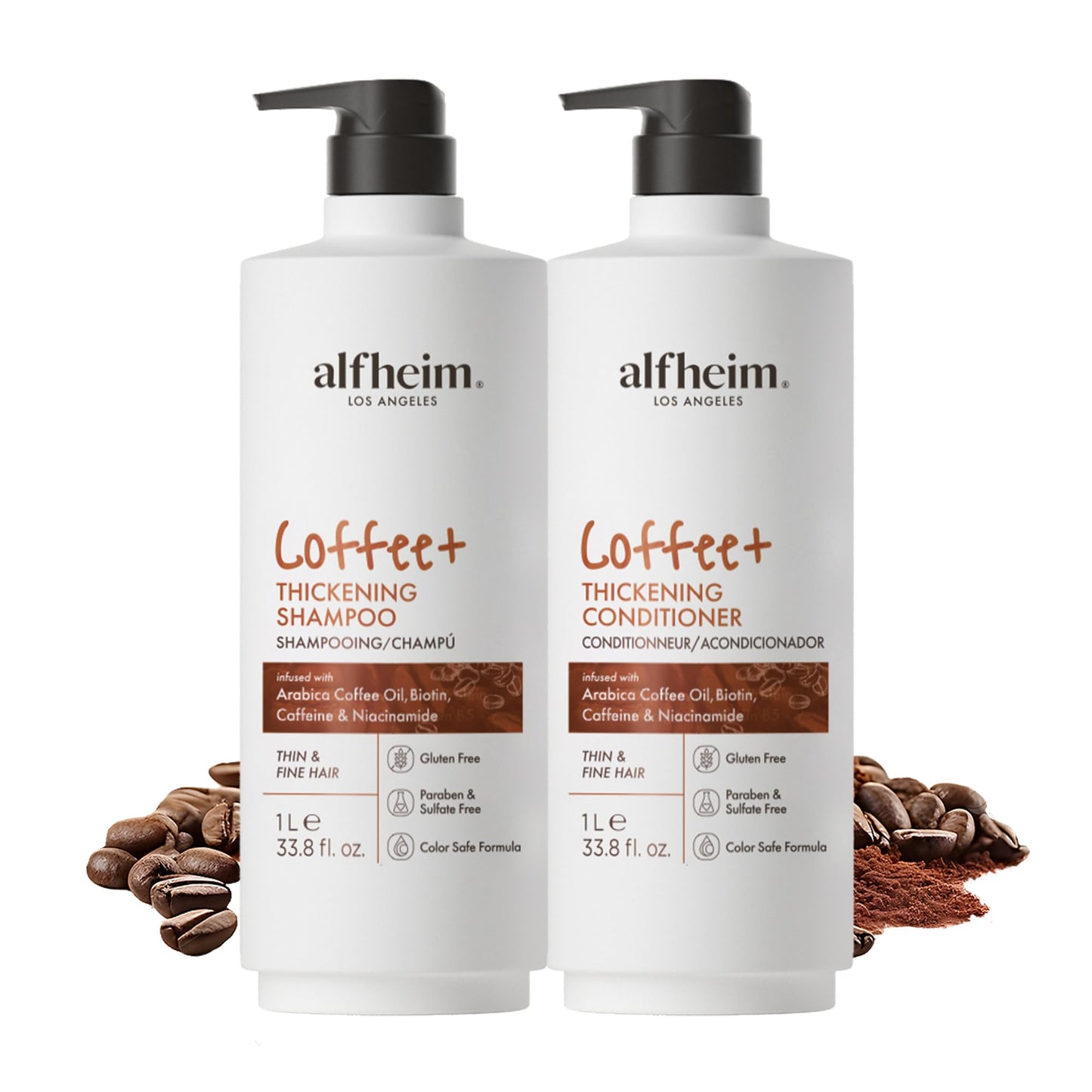 ALFHEIM Coffee+ Thickening Shampoo & Conditioner Set for Fine, Thin & Weak Hair with Caffeine, Biotin & Arabica Coffee Oil - Strengthening