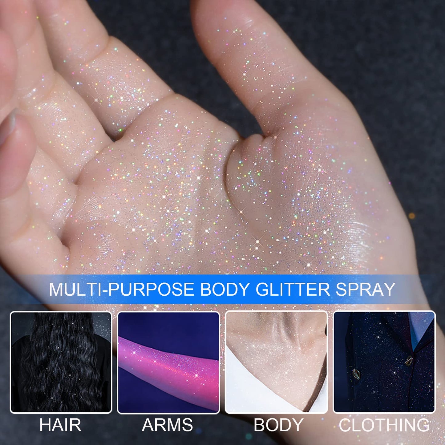 Lezero Body Glitter Spray, Temporary Shiny Hairspray for Face, Hair, Clothing, Long Lasting Quick-Drying Shimmer Mist for St. Patrick's Day, Music