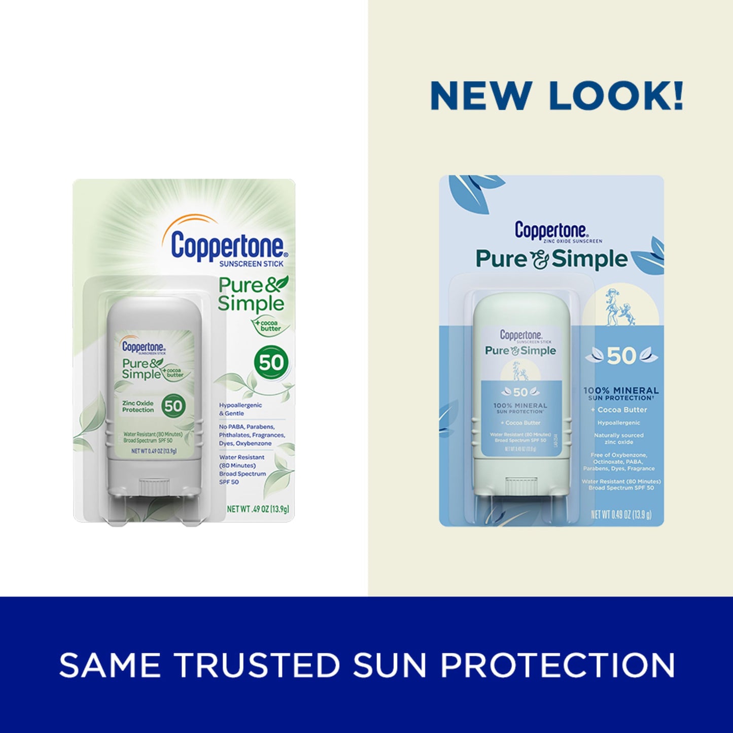 Coppertone Pure and Simple Mineral Sunscreen Stick SPF 50, Water Resistant, Hypoallergenic, Face Sunscreen with Broad Spectrum UVA/UVB Protection