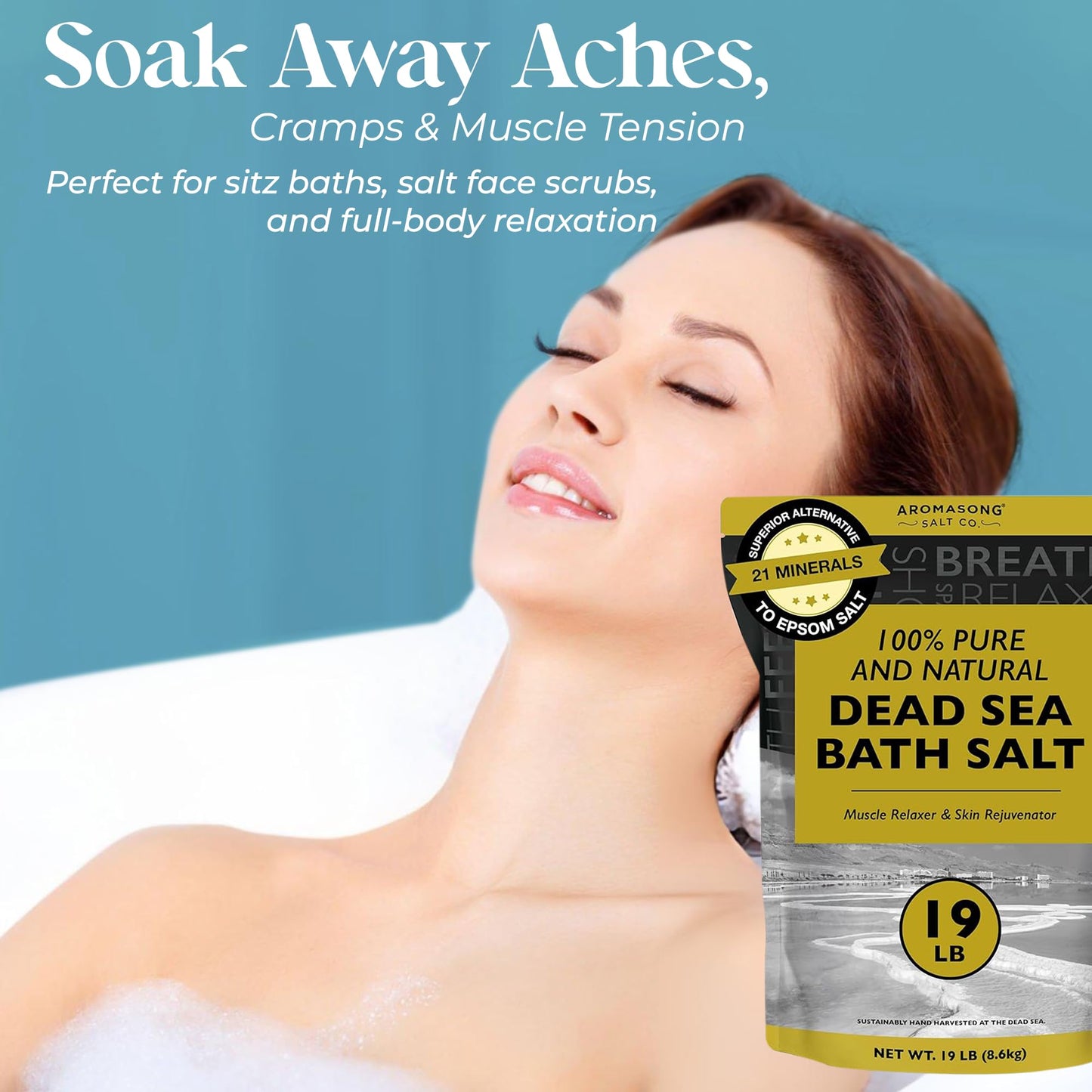 Aromasong Dead Sea Salt - Spa Bath Salt - 19 Lbs Fine Grain Bulk - 100% Pure - Better Absorbing Than Epsom Salt - Soak for Women & Men for Skin Issues