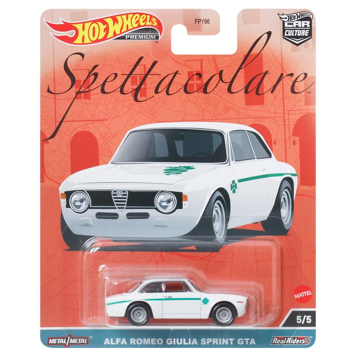 Hot Wheels Car Culture 2023 Spettacolare Series - Bundled Complete 5‑Pack (FPY86‑959B) | Alfa Romeo Giulia GTA, 155 V6 Ti, Lancia Stratos, Countach…