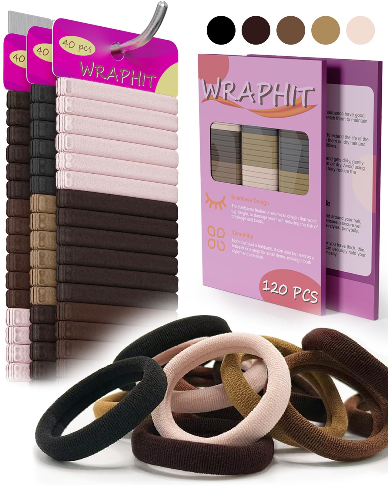 120pc Hair Ties No Damage Snag Free for Thick Hair Beauty and Personal Care Wraphit