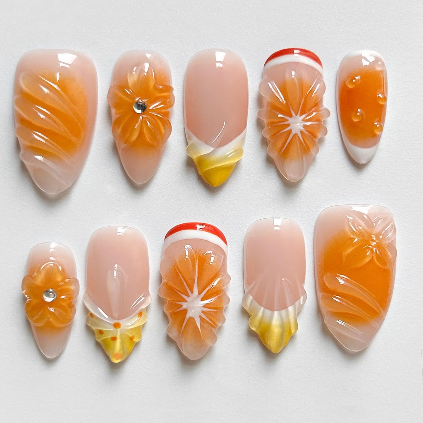 MAGLFELL Press on Nails Medium Length Almond Fake Nails, 3D Shell Nails Design,10 Pcs Reusable ABS Material Finger Painting Nail Tip Salon Artificial Beauty and Personal Care MAGLFELL