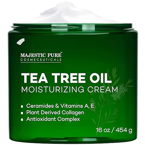 Majestic Pure Tea Tree Oil Moisturizing Cream - Body, Foot & Face Moisturizer - With Ceramides, Vitamins A E & Vegan Collagen - For Dry Skin, Oily