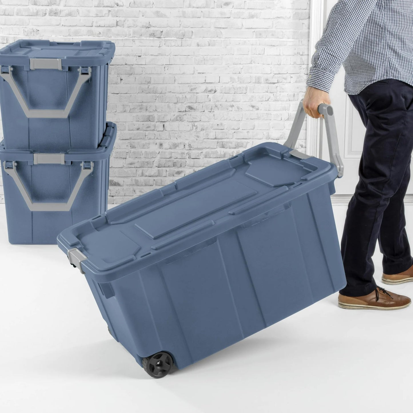 CNEIESD 40 Gallon Plastic Storage Box, Wheeled Industrial Tote, Pack of 2