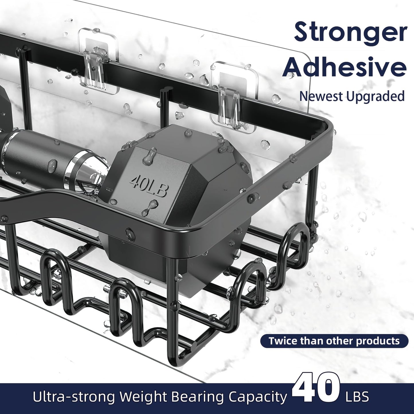 NESOMI 7-Pack Adhesive Shower Caddy – Rustproof No-Drill Bathroom Organizer with Shelves, Soap Dish, Toothbrush Holder & Hooks