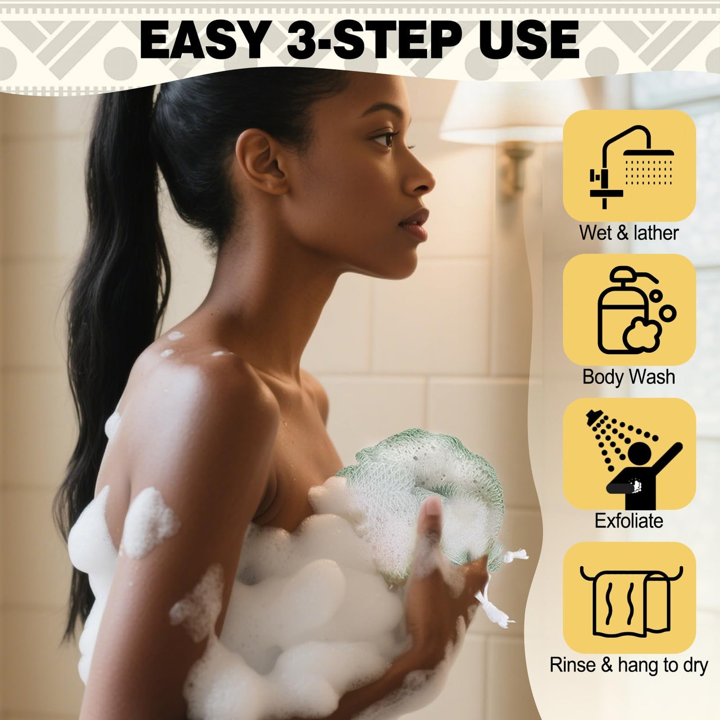 African Net Sponge Authentic-4 Packs African Exfoliating Net Sponge,Bath Sponges for Shower,42 inch Long for Normal to Sensitive Skin, for Daily use Beauty and Personal Care Zeefpod
