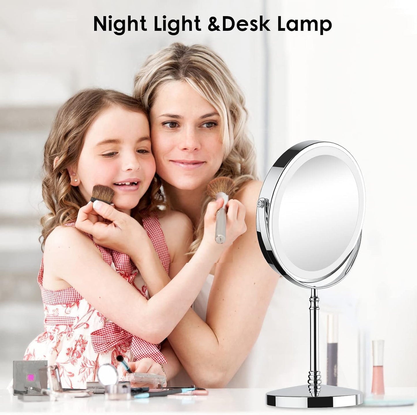 Lighted Makeup Mirror – 3000mAh Rechargeable 1x/10x Magnifying Vanity Mirror with 3 Colors, Adjustable Brightness, 360° Rotation