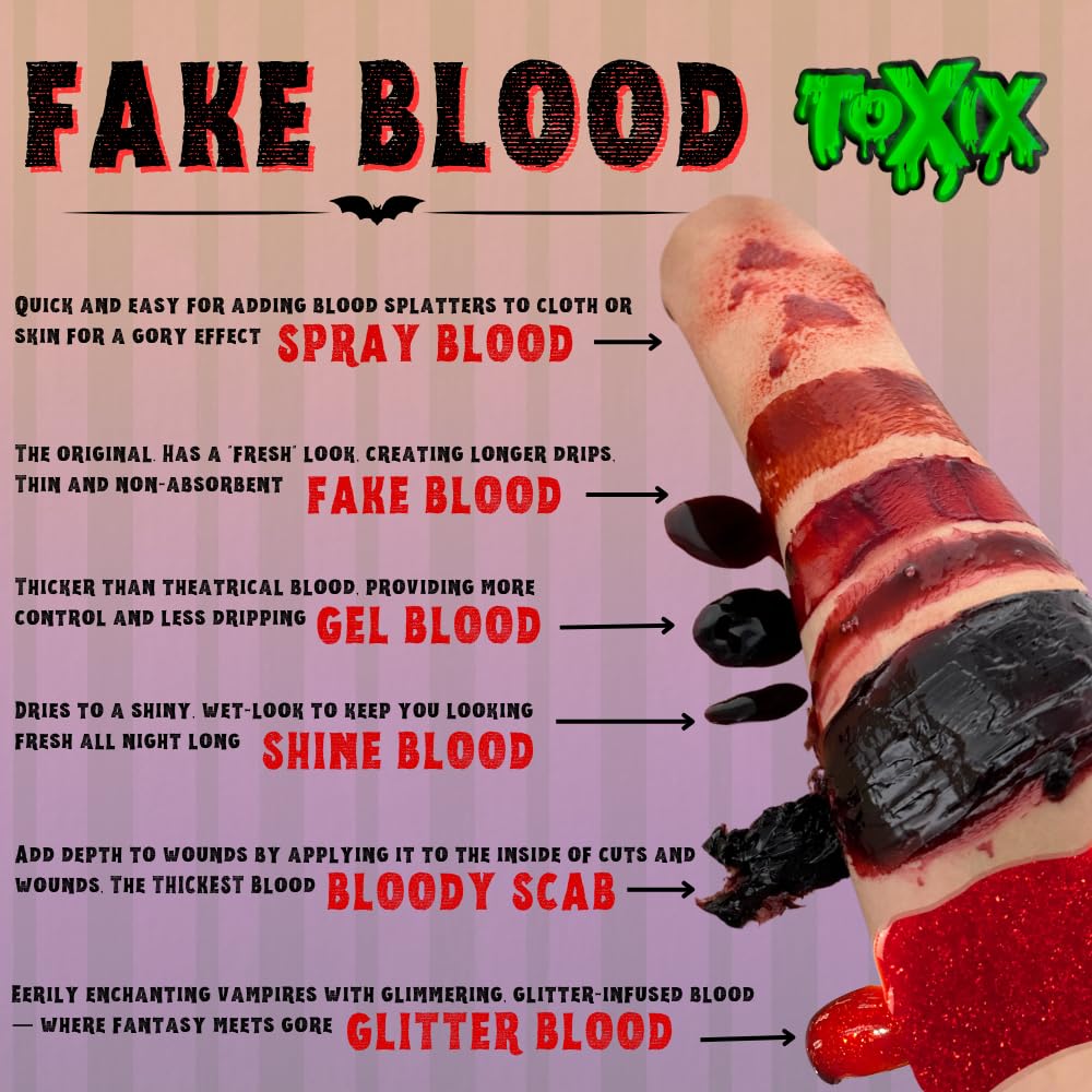 TOXIX Shine Blood - Fake Blood Dries to a Shine, Wet Look, Non Staining Blood