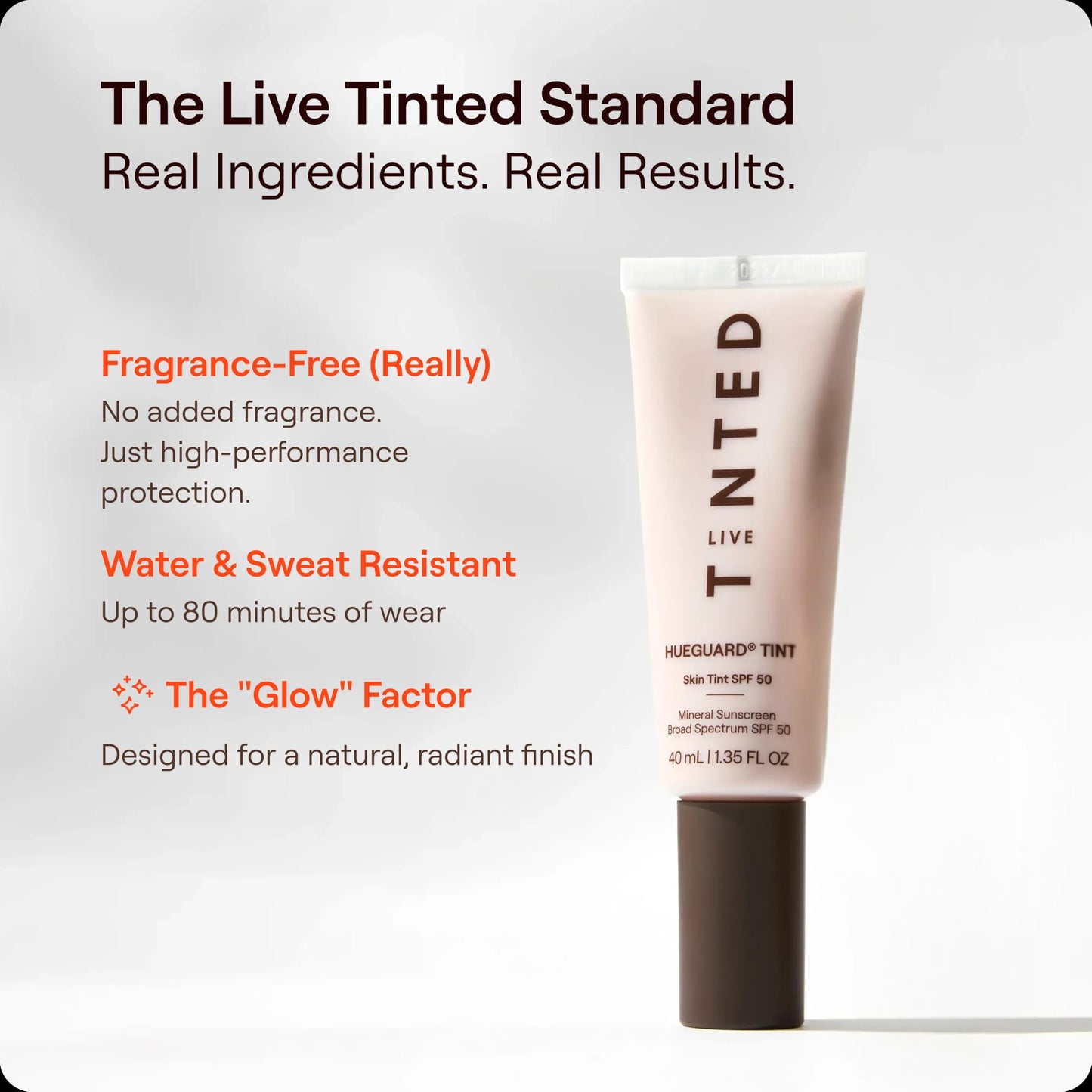 Live Tinted Hueguard Tinted Sunscreen SPF 50 - Mineral Sunscreen for Face, Skin Tint with Buildable Coverage, Dewy Glow Finish, Hydrating, Vegan