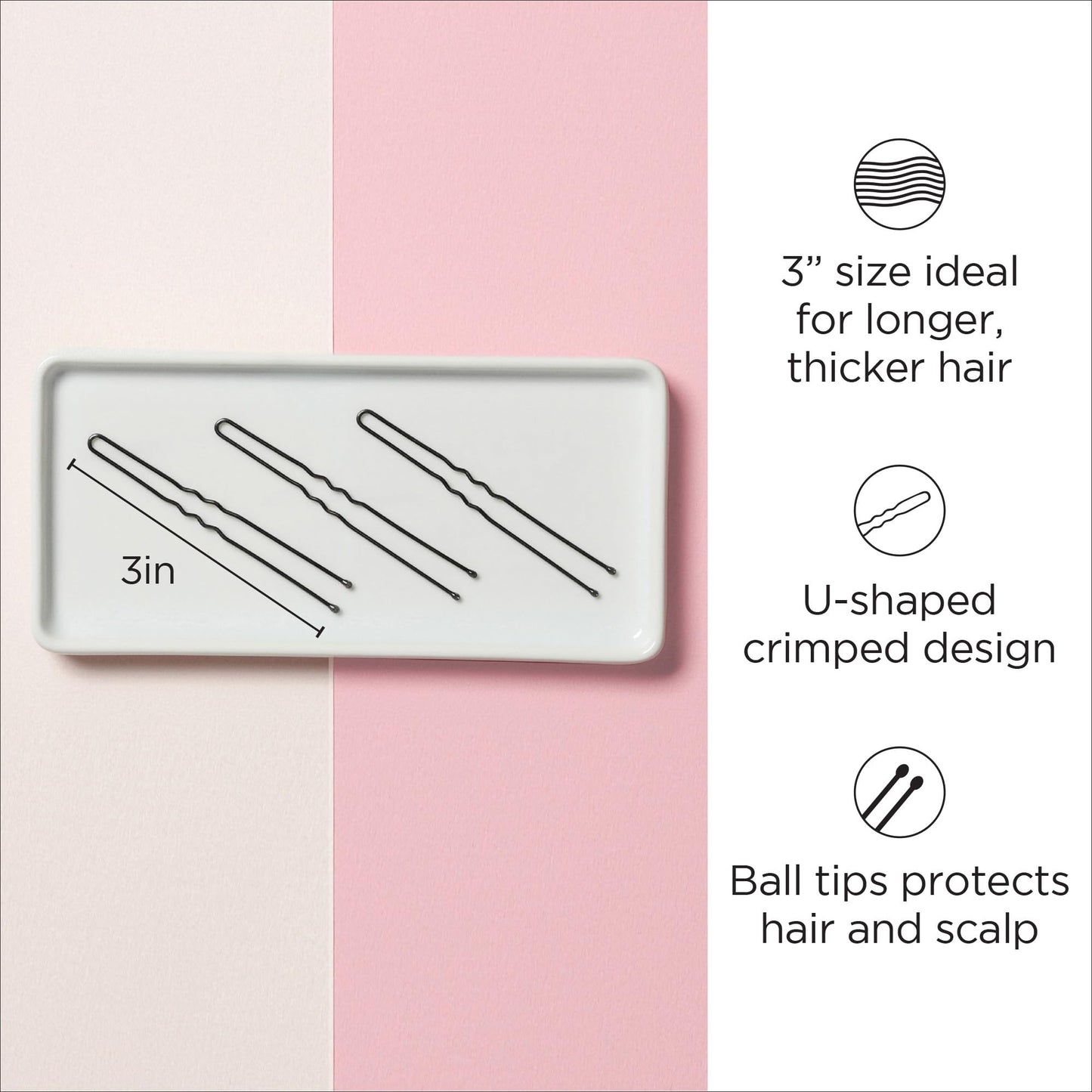 Diane 3” U Shaped Hair Pins – 1 lb (≈400 Black Pins) with Ball Tips for Women & Girls, Secure Updos, Buns, Braids & Salon Styling