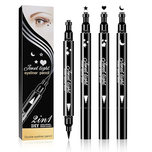 Ownest 3 Pcs Double-sided Liquid Eyeliner Pen,with Eye Makeup Stamp Super Slim Gel Felt Tip High Black Pigment,Waterproof Smudgeproof Long Lasting