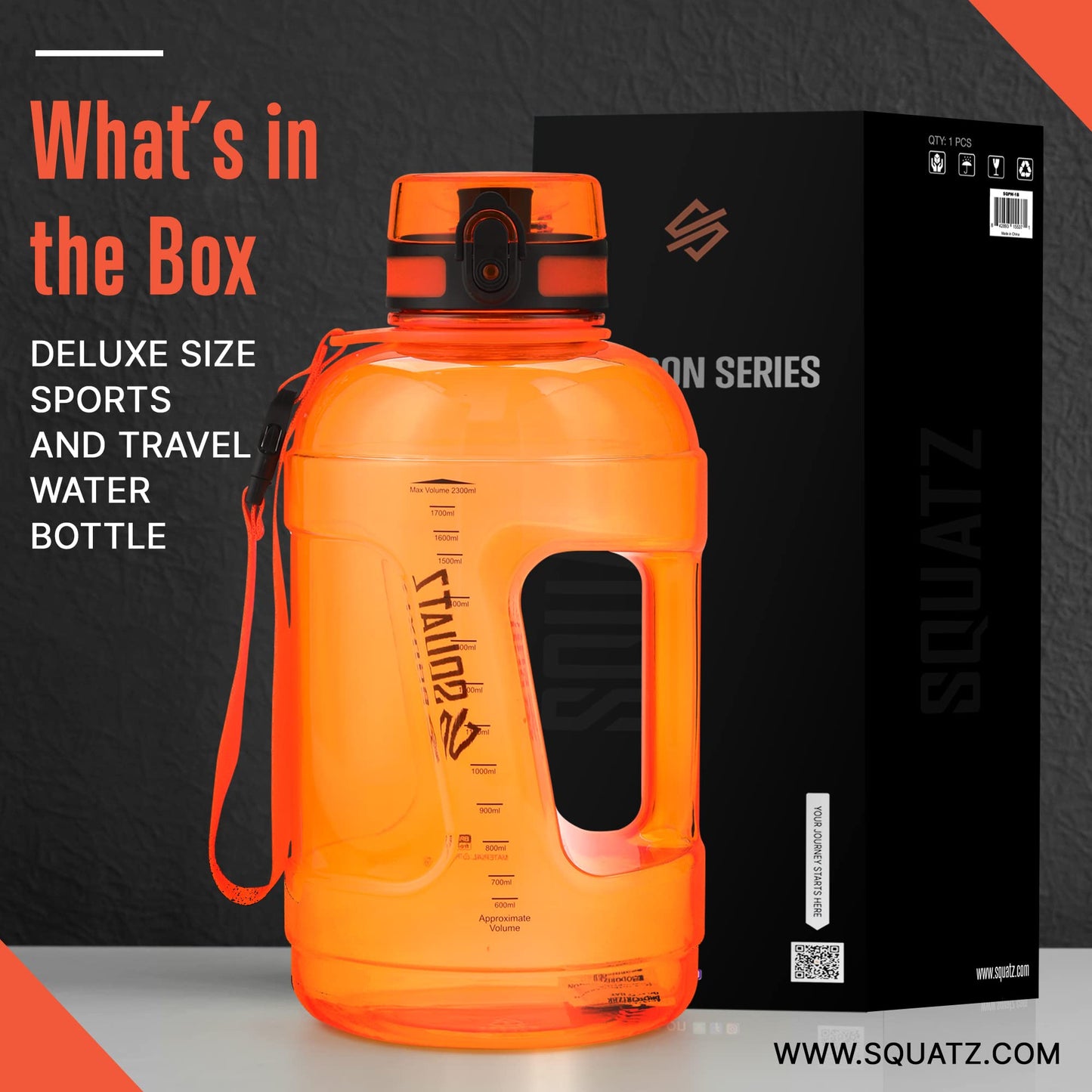 SQUATZ 78 Oz Poseidon Series Sports Water Bottle - Premium Quality Big Volume Wide Mouth protein Shake Gym Flask, Fixed Buckle Carrying Strap, Leak