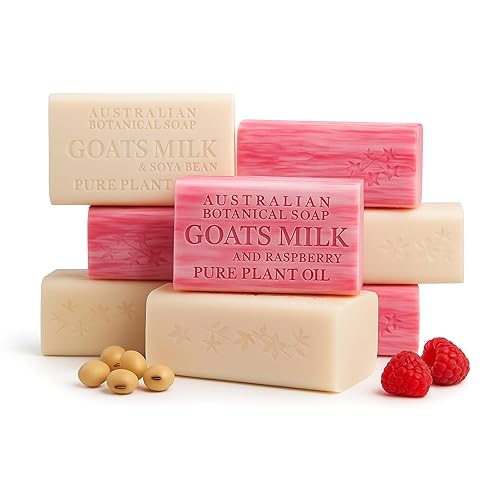 Australian Botanical Soap, Classic Goat Milk and Goat's Milk with Raspberry, 6.6 OZ, Triple Milled Bars made with Enriched with Organic Shea Butter
