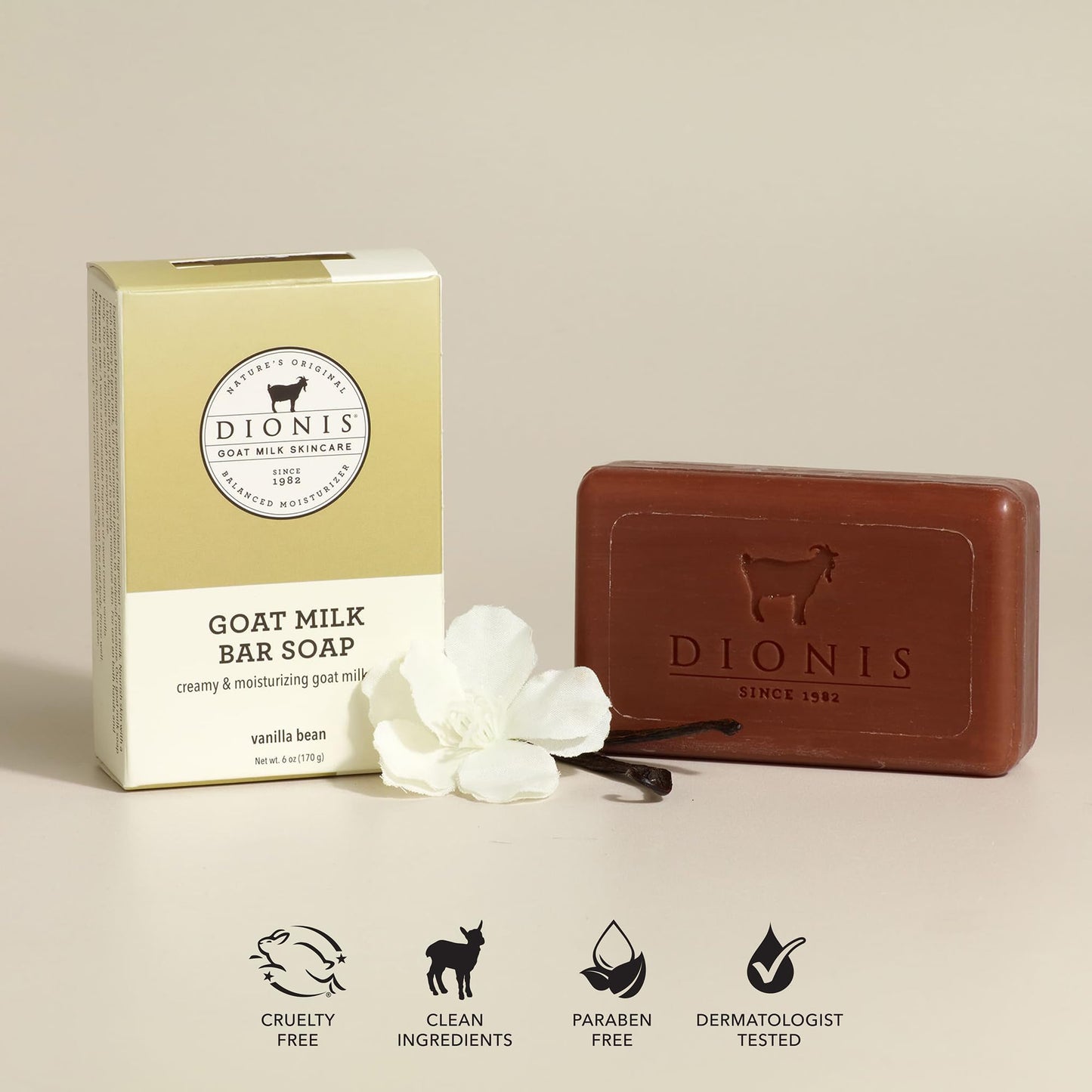 Dionis Goat Milk Skincare 6oz Vanilla Bean Scented Hand & Body Bar Soap - Moisturize, Restore, for All Skin Types, Non Greasy, No Residue - Cruelty