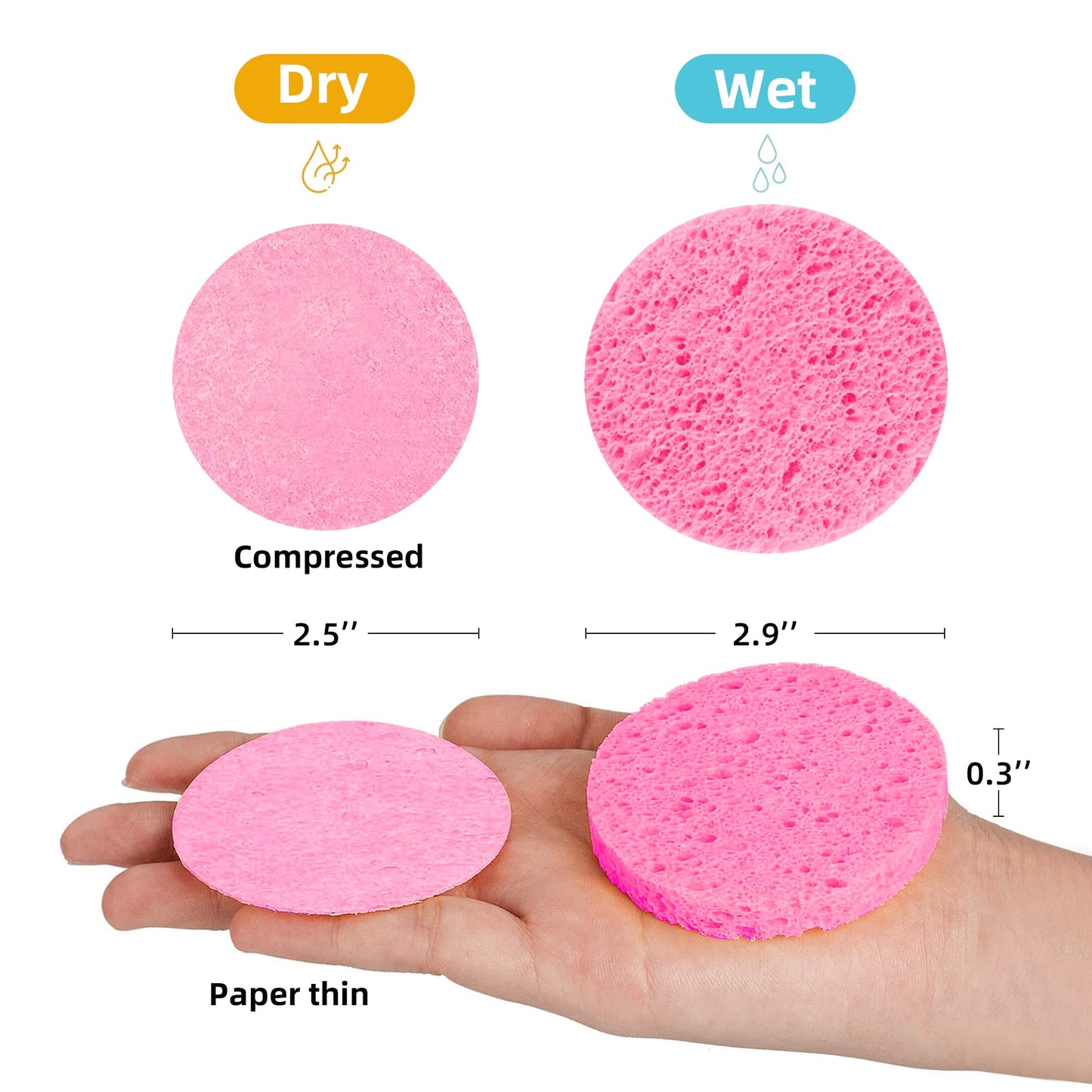 60-Count Compressed Facial Sponges|100% Natural Kickleen Cellulose Cosmetic Spa Sponges for Daily Facial Cleansing|Makeup and Mask Removal |
