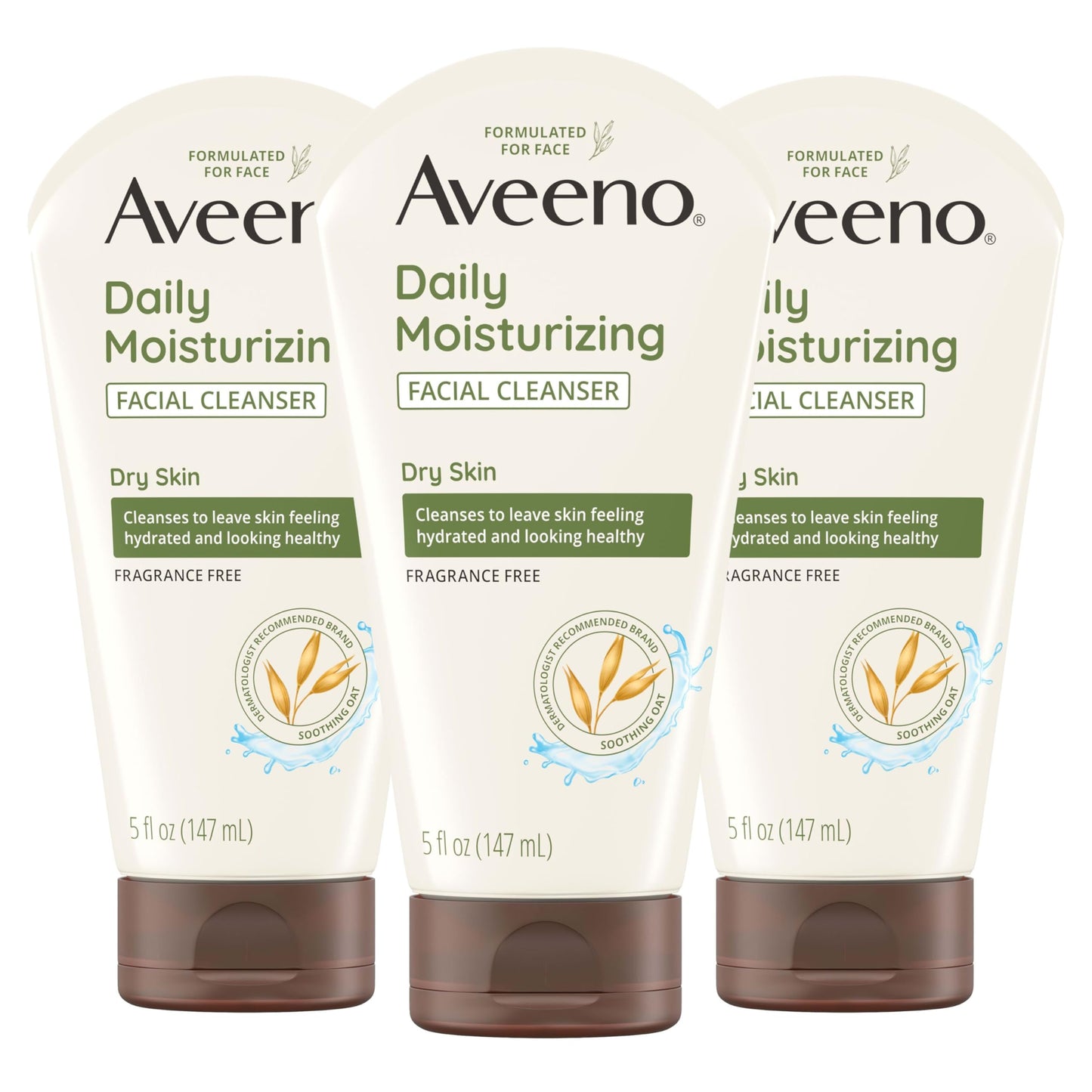 Aveeno Daily Moisturizing Facial Cleanser for Dry Skin, Hydrating Acne Face Wash with Soothing Oat for soft & Supple Skin, Free of Parabens, Sulfates