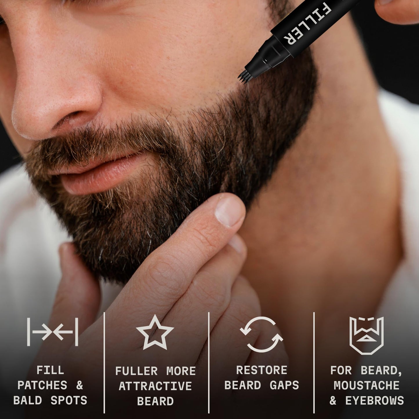 Striking Viking Beard Pencil Filler for Men - Pack of 2, Jet Black - Waterproof Long-Lasting Beard Pen - 4-Pronged Tip for Gap Repair & Barber Pencil
