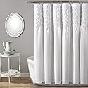 Lush Decor Bayview Shower Curtain Single 72" W x 72" L Pure White - White Shower Curtains for Bathroom Curtain Pintuck - Modern Glam Bathroom Decor