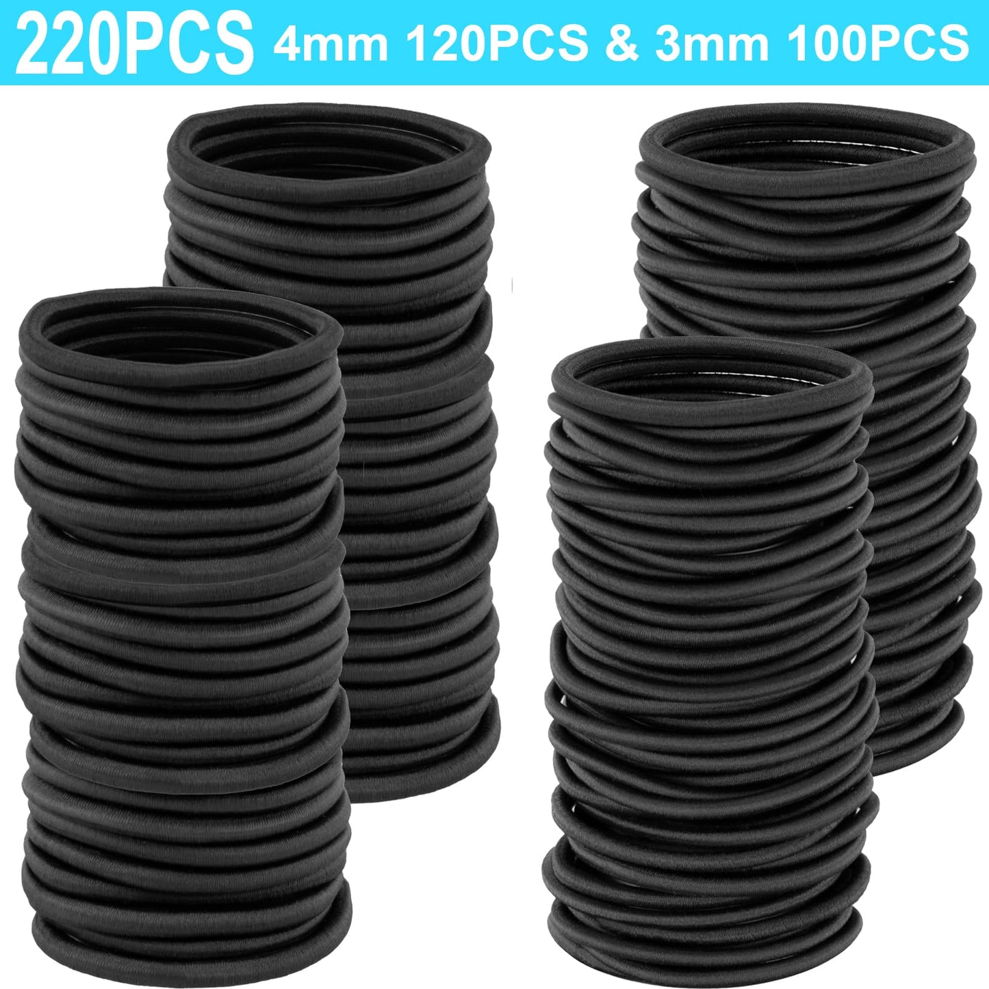 YXYL Hair Ties - 220 PCS Black Hair Ties, Premium Elastic Hair Bands for Women Men Ponytail Holders, Hair Elastics Tie for Medium Thick Curly Hair