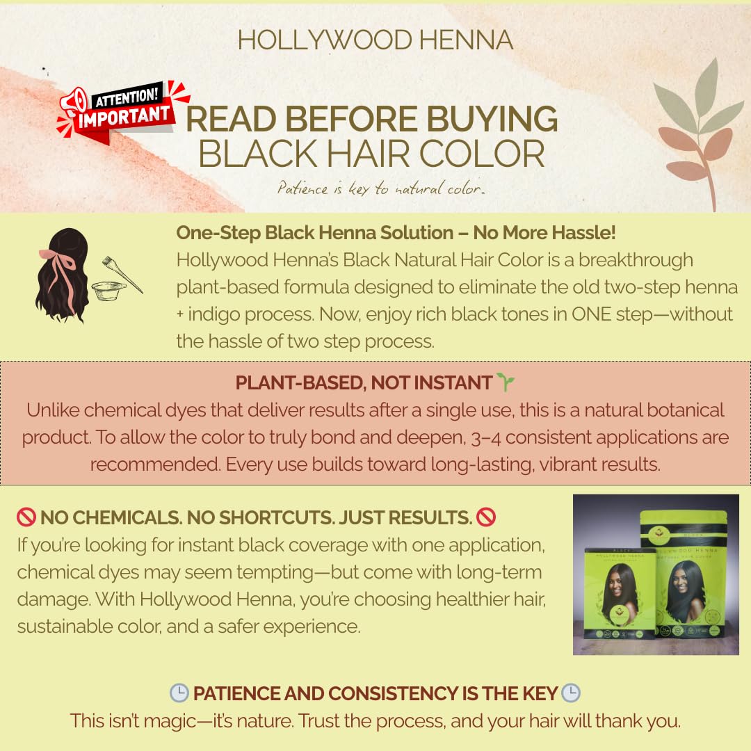 Hollywood Henna Hair Color Kit (Black) Organic Color Hair Beard Dye (Pack of 1-100g) Henna Based Hair Colors with Pure Herbs Free Chemicals Long