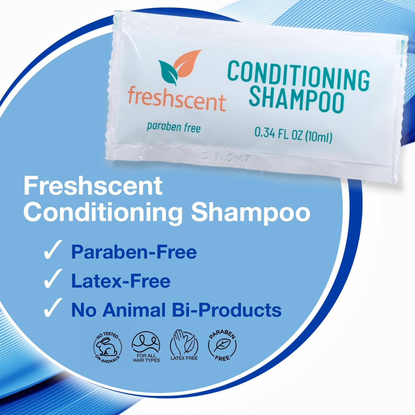 Freshscent Conditioning Shampoo - 100 Count, 0.34 oz Each - Single-Use, Paraben-Free, Easy-Open Travel Size for Hygiene Kits, Shelters, Hotels,
