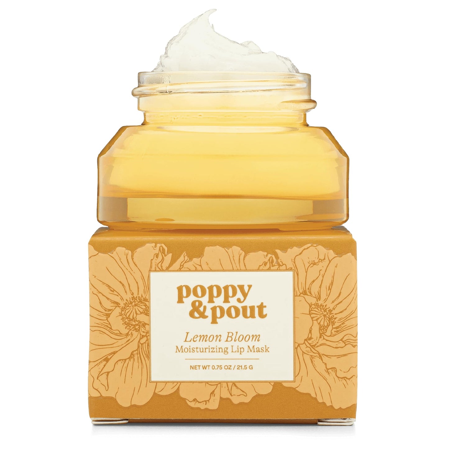 Poppy & Pout Lemon Bloom Overnight Lip Mask - Moisturizing Lip Repair with Shea Butter & Beeswax - Cruelty Free, Recyclable Glass Jar (0.65 oz)