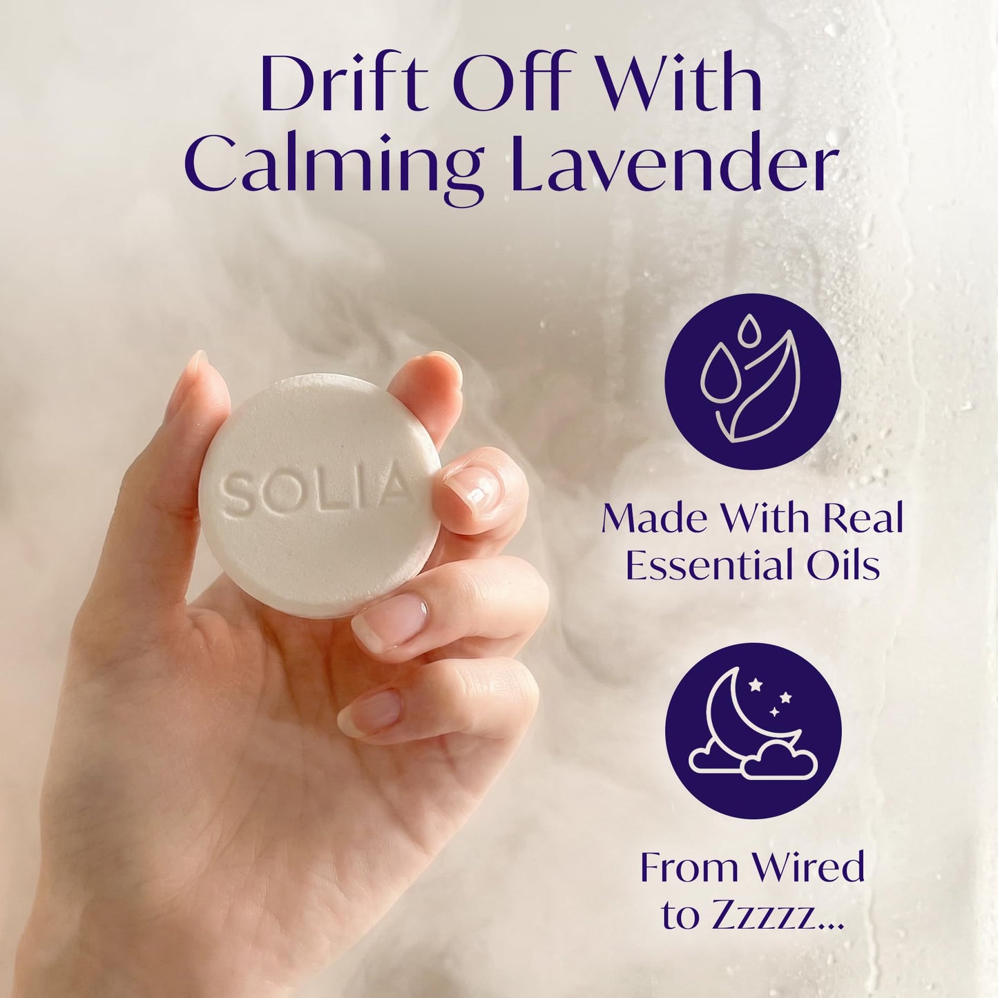 Solia Natural Lavender Shower Steamers - Patent-Pending - Real Essential Oil Lavender Tablets, Spa Steamers Aromatherapy, 7-Pack Beauty and Personal Care Solia