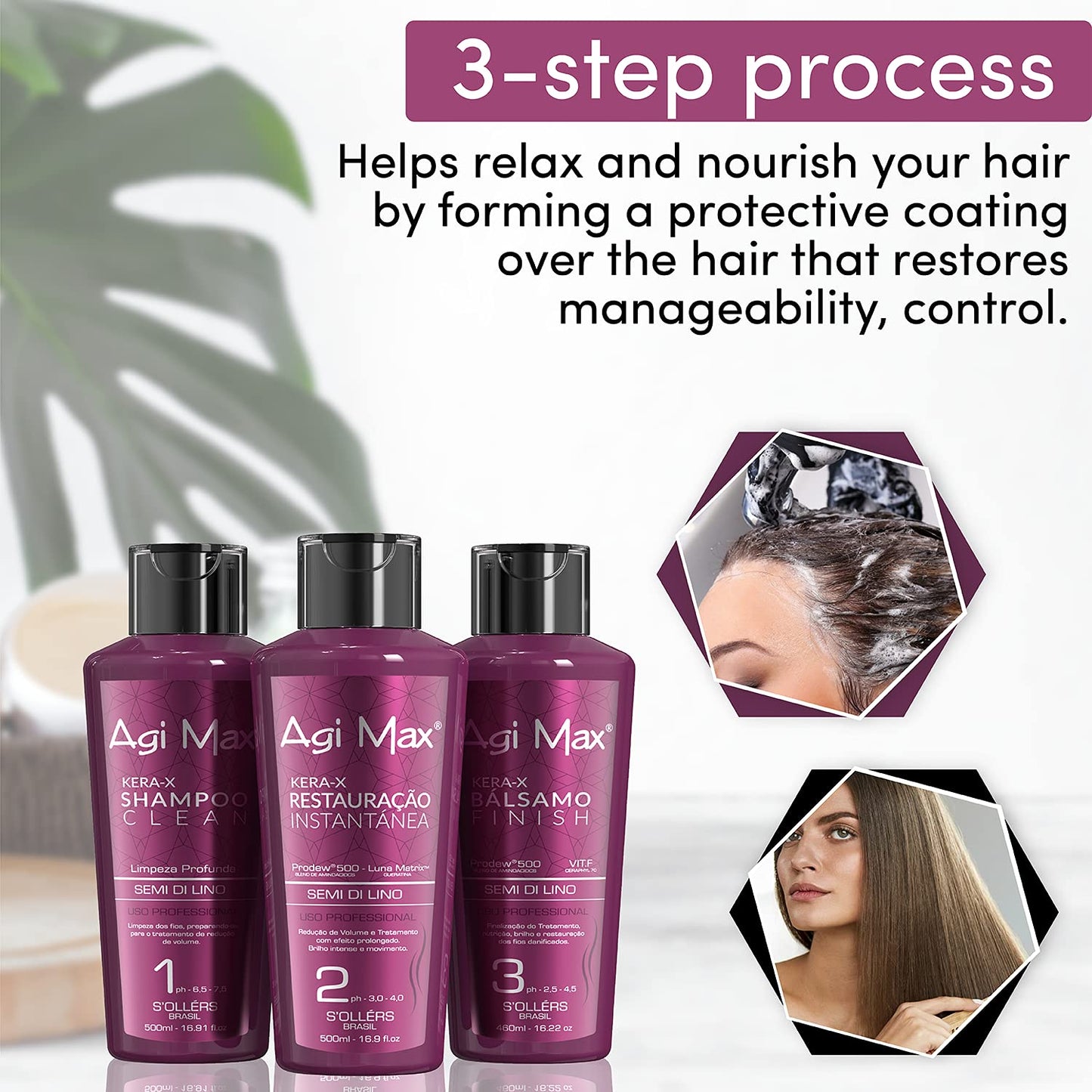 Agi Max Brazilian Natural Keratin Hair Treatment Kit for Straightening Curls and Frizz, Reducing Dry Damage, Nourish and Hydrate Root to Tip, Support