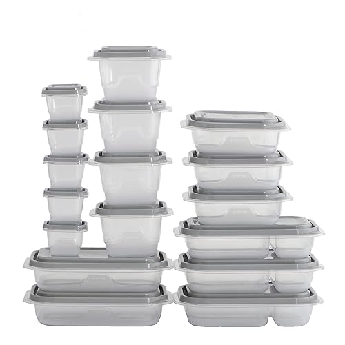 GoodCook EveryWare 34-Piece BPA-Free Plastic Food Storage Containers with Lids (Set of 17), Clear/Grey